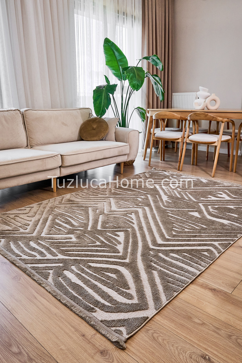 İskandinav Bohem Tarz Makine Halısı 02 vizon