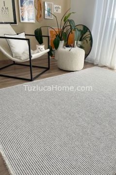 Tuzluca Home Butik 4 Tarafı Kendinden Saçaklı Makine Halısı Özel Ölçülü GRİ
