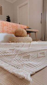 Jade İskandinav Bohem Tarz Özel Ölçü Kesme Makina Halısı 01 ekru