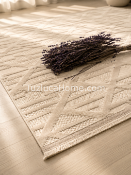Tuzluca Home Art Çamaşır Makinasında Yıkanabilir Özel Ölçü İnce Dokuma Makina Halısı Krem