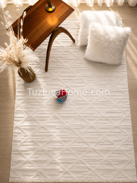 Tuzluca Home Art Çamaşır Makinasında Yıkanabilir Özel Ölçü İnce Dokuma Makina Halısı Krem