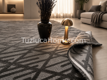 Tuzluca Home Art Çamaşır Makinasında Yıkanabilir Özel Ölçü İnce Dokuma Makina Halısı Antrasit