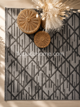 Tuzluca Home Art Çamaşır Makinasında Yıkanabilir Özel Ölçü İnce Dokuma Makina Halısı Antrasit
