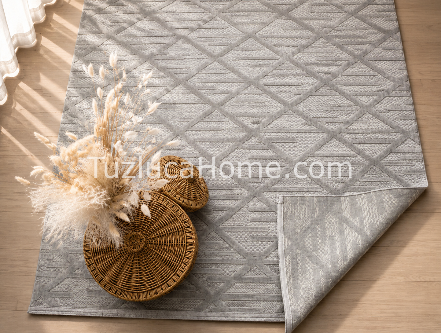 Tuzluca Home Art Çamaşır Makinasında Yıkanabilir Özel Ölçü İnce Dokuma Makina Halısı Gri