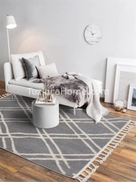 Tuzluca Home Bohem İskandinav Tarz Özel Ölçülü l Makina Halısı 02 Gri